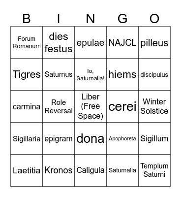Saturnalia Bingo Card