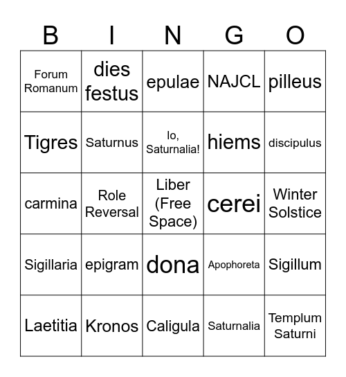 Saturnalia Bingo Card