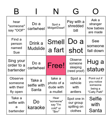 Christmas Bar Hop Bingo Card