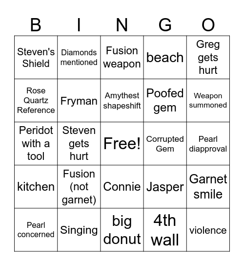 Steven Universe Bingo Card