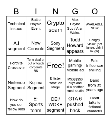 TGA 2025 / Summerfest 2025 Bingo Card