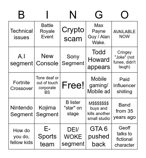 TGA 2025 / Summerfest 2025 Bingo Card