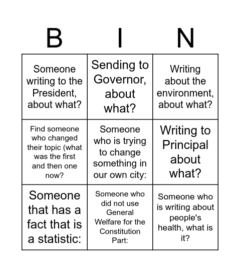 Letter Bingo (must be done with Step #10) Bingo Card