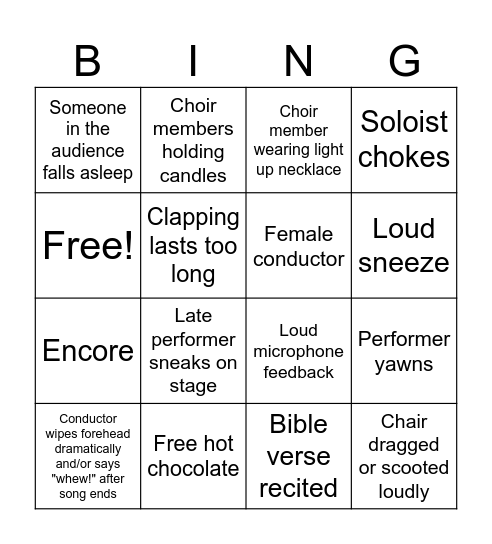 Hannah Bingo Card