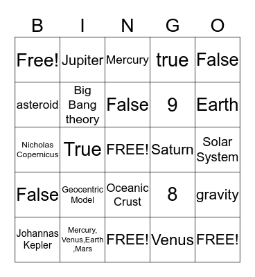 Solar System BINGO Card