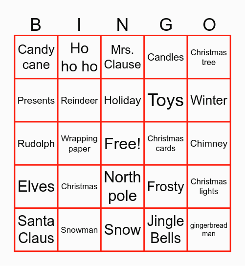 Christmas Bingo Card