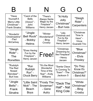 Christmas Music Bingo Round #1 Bingo Card