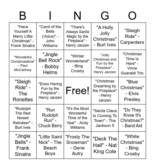 Christmas Music Bingo Round #1 Bingo Card