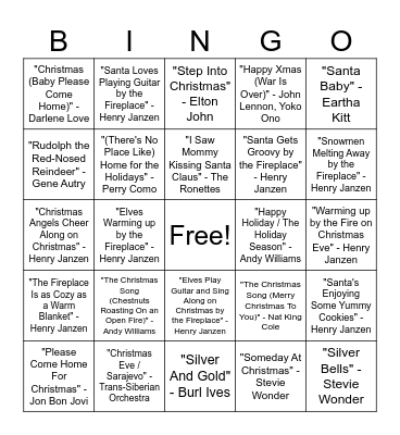Christmas Music Bingo Round #2 Bingo Card