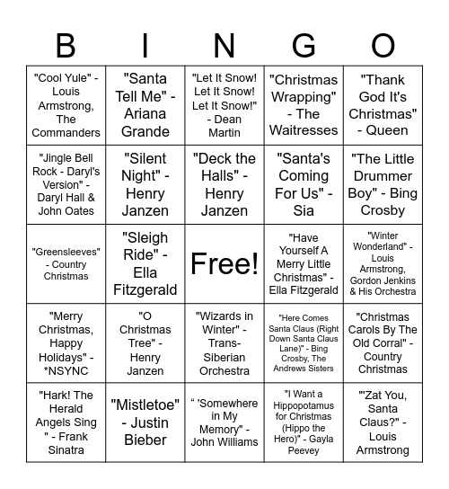 Christmas Music Bingo Round #3 Bingo Card