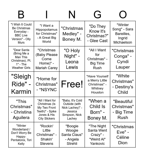 Christmas Music Bingo Round #4 Bingo Card