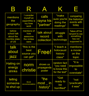 Goodbrake Bingo Card