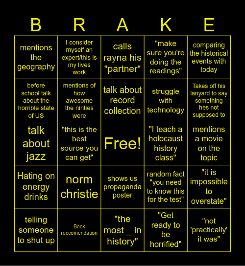 Goodbrake Bingo Card