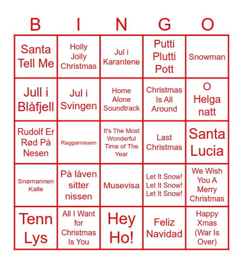 NISSEMORS JULEBINGO Card