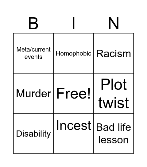 TT Bingo Card