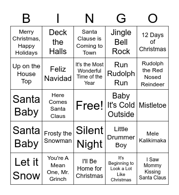 Christmas Songs Bingo Card