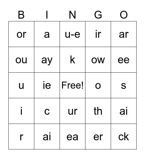 Phonogram Bingo Card