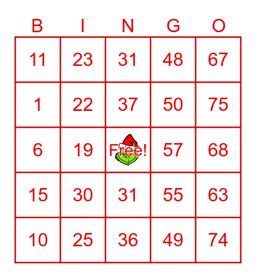 Holiday Bingo! Bingo Card
