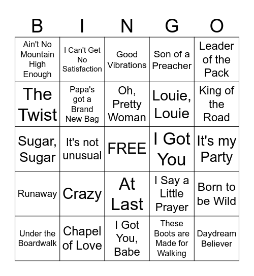60s Music Bingo Card
