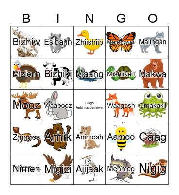 Bingo Anishnaabemowin Bingo Card