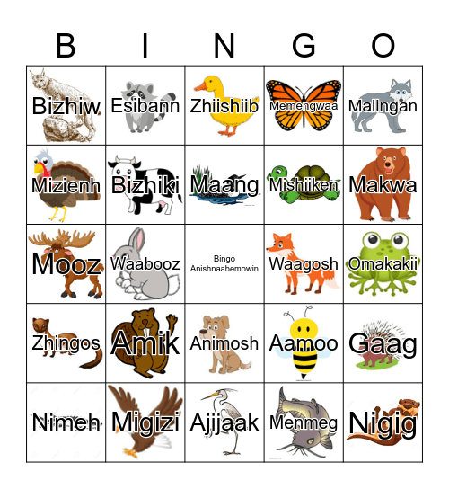 Bingo Anishnaabemowin Bingo Card