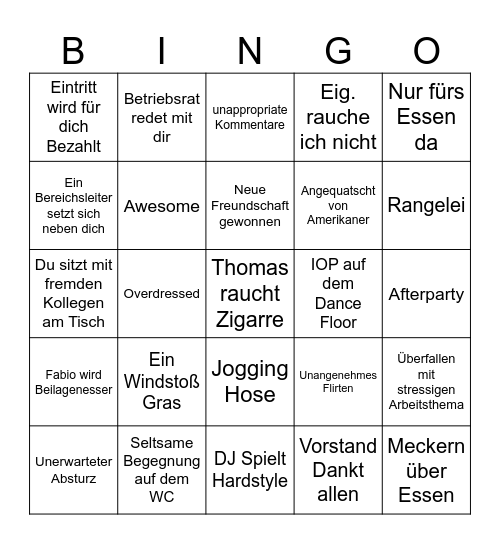 Weihnachtsfeier Bingo Card