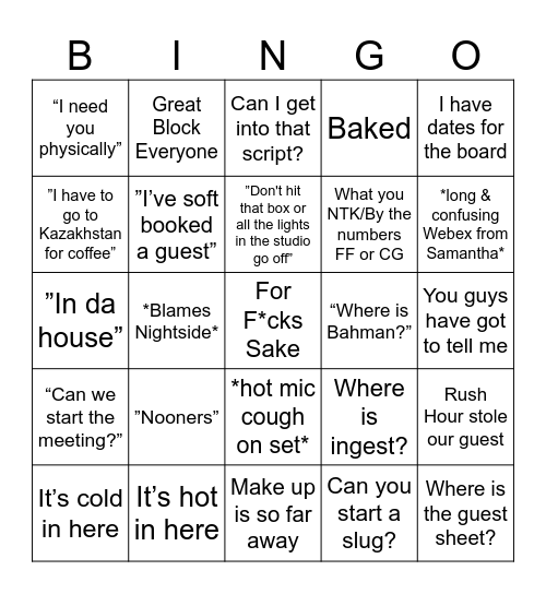 Mornings on 1 Bingo Card