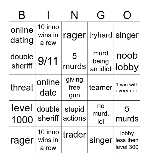 mm2 bingo Card