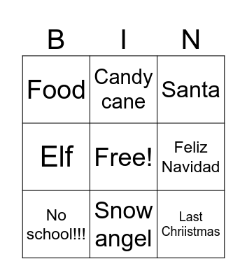 Christmas Bingo Card