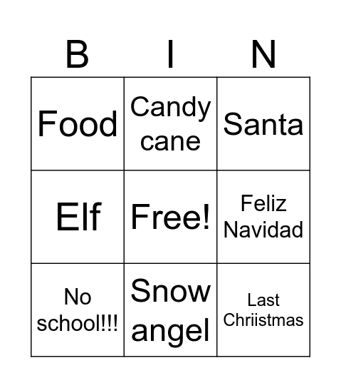 Christmas Bingo Card