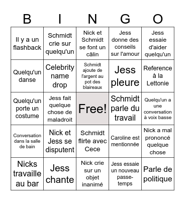 New Girl Bingo Card