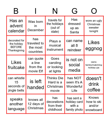 Winter Mix and Mingle Bingo Card