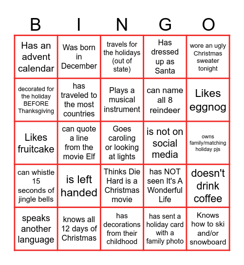 Winter Mix and Mingle Bingo Card