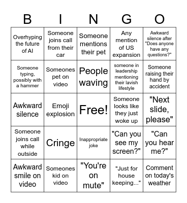 Virtual All Hands Meeting Bingo Card