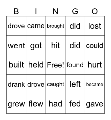VERBS Bingo Card