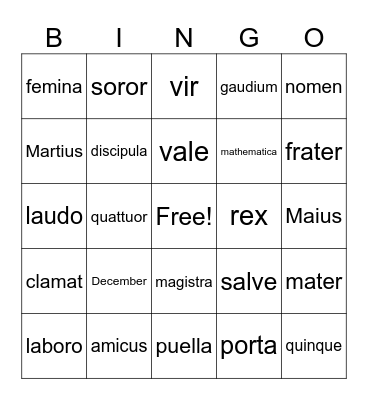LATIN Bingo Card