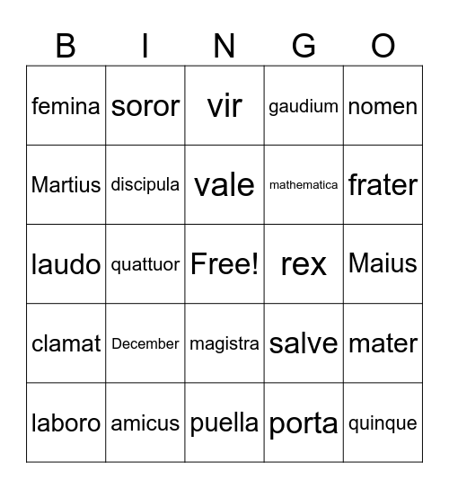 LATIN Bingo Card