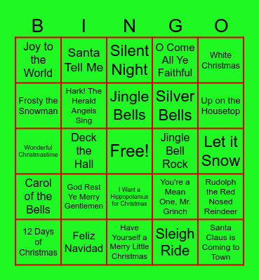 Christmas Song Bingo Card