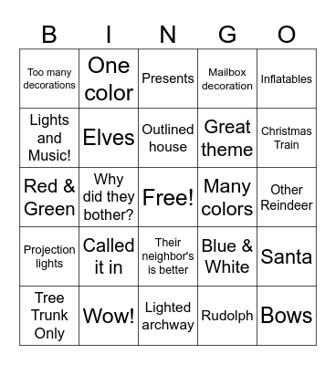 Holiday Lights Bingo Card