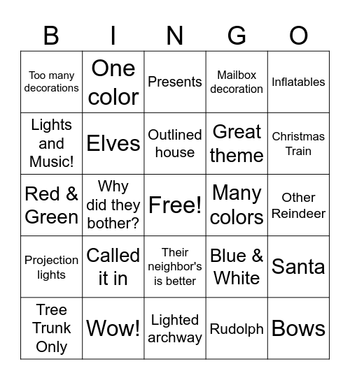 Holiday Lights Bingo Card