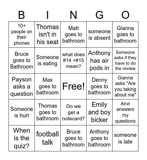 3rd Hour Bingo Card Bingo Card