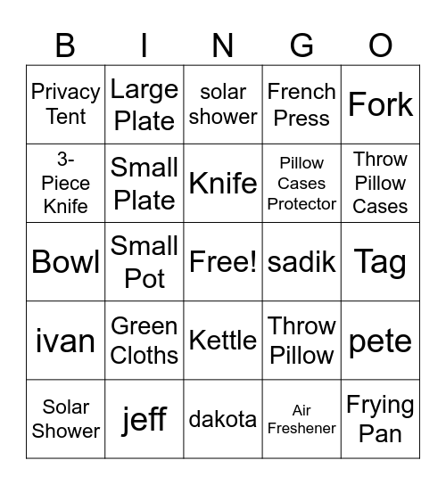 Karma Bingo Card