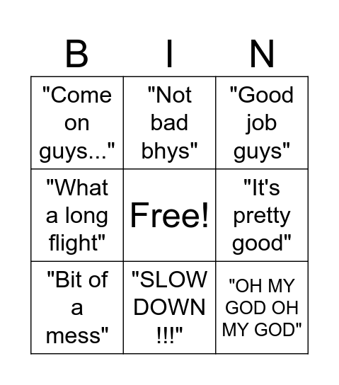 Things Parents Will Say Bingo Card