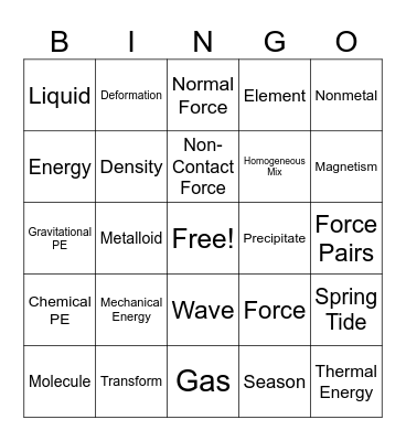 Fall Vocab Review Bingo Card