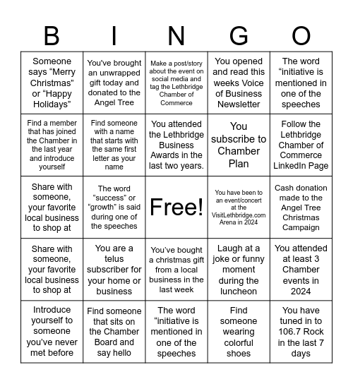 Business Christmas Luncheon Bingo Card