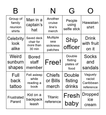 Cruise ship bingo Card