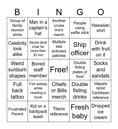 Cruise ship bingo Card