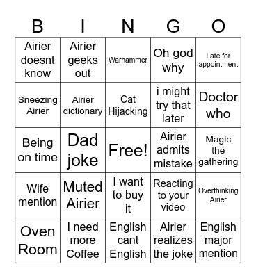 Airier updated bingo Card