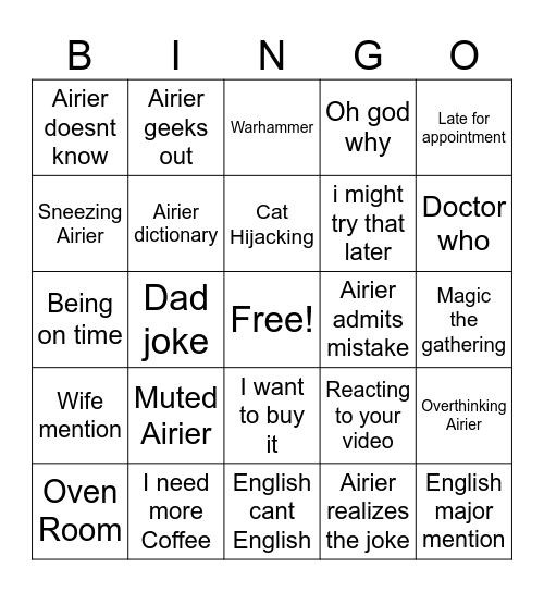 Airier updated bingo Card