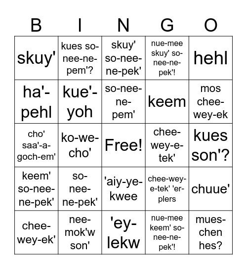 Common Phrases Bingo Card